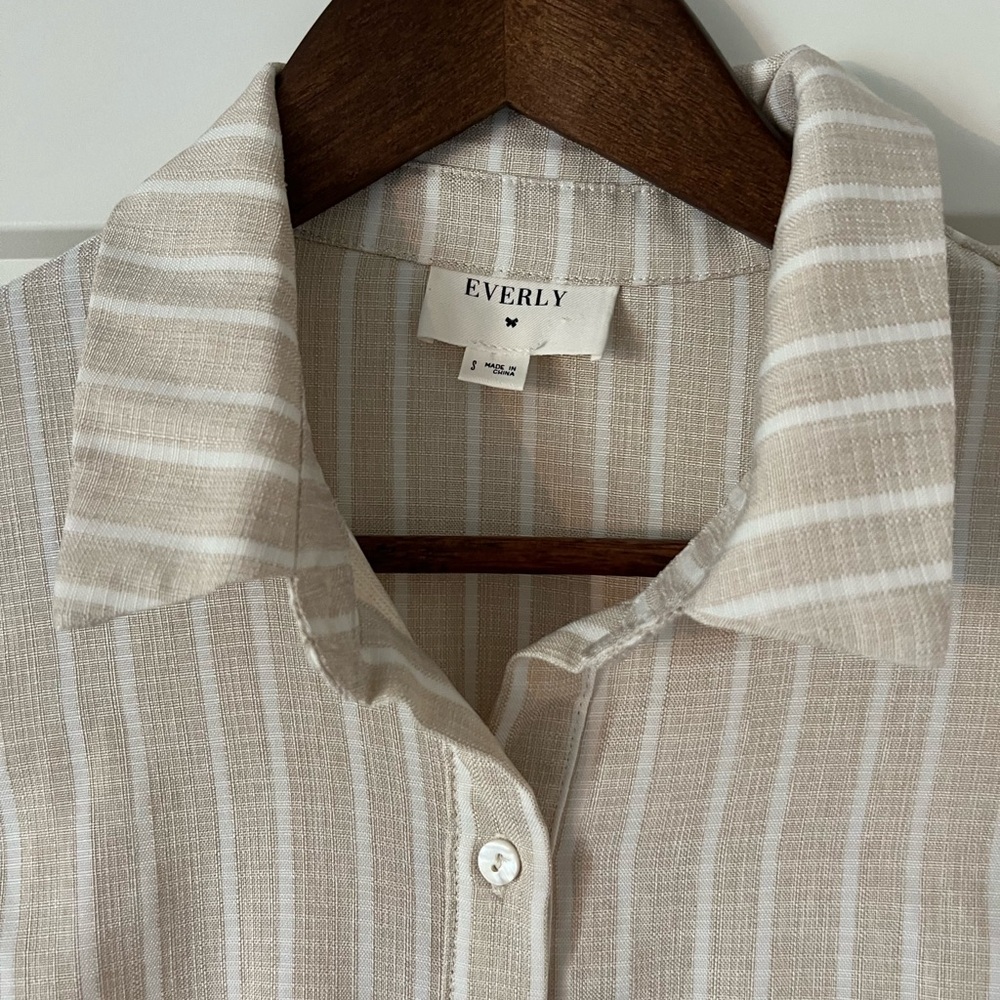 🤍Cream/White Stripe Button-Up Shirt Dress (Size S) - Picture 6 of 16